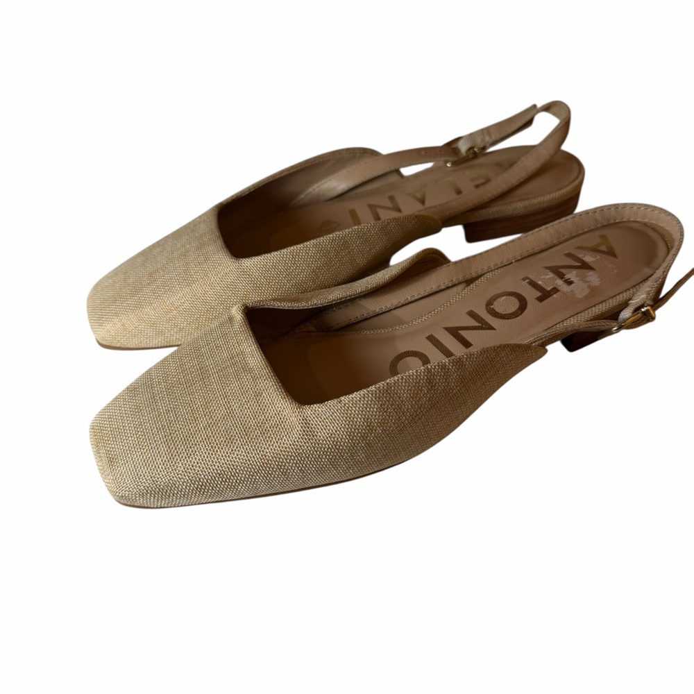 Antonio Melani Brown Tan Raffia Flats Shoes Slingback Square Toe Women 7